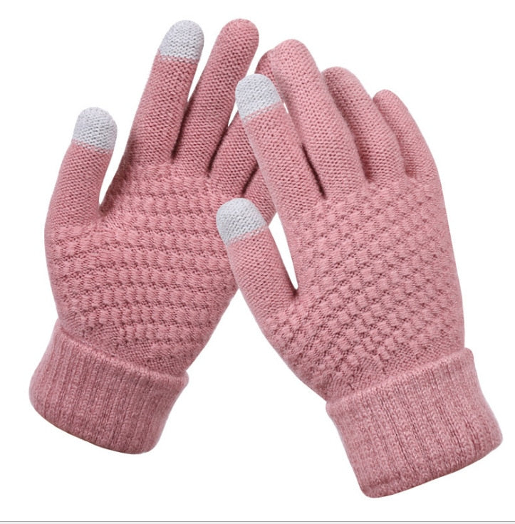 Winter Touch Screen Gloves Women Men Warm Stretch Knit Mittens Imitation Wool
