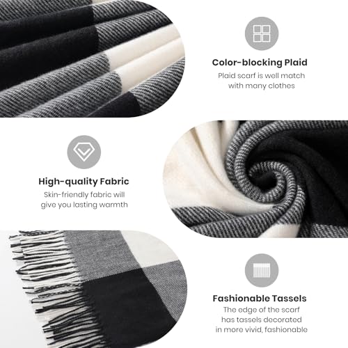 Winter Scarf for Women Plaid Long Oversized blanket Shawl Wraps Gift - color: Black & White