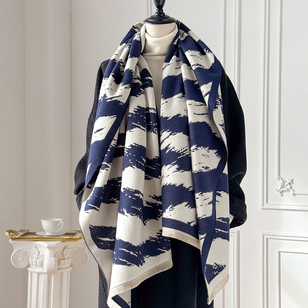 Brushstroke Stripe Fringed Blanket Scarf