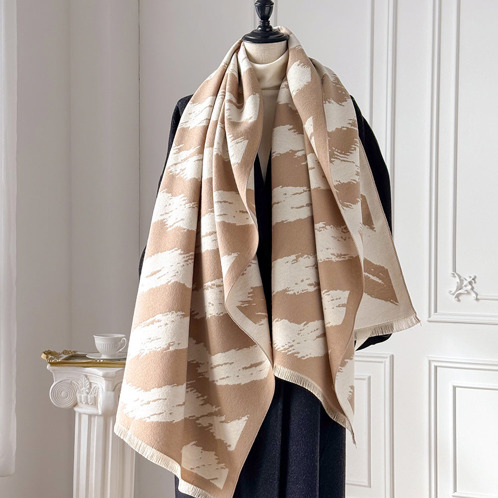 Brushstroke Stripe Fringed Blanket Scarf