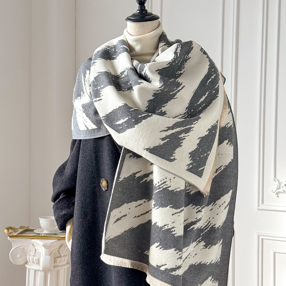 Brushstroke Stripe Fringed Blanket Scarf