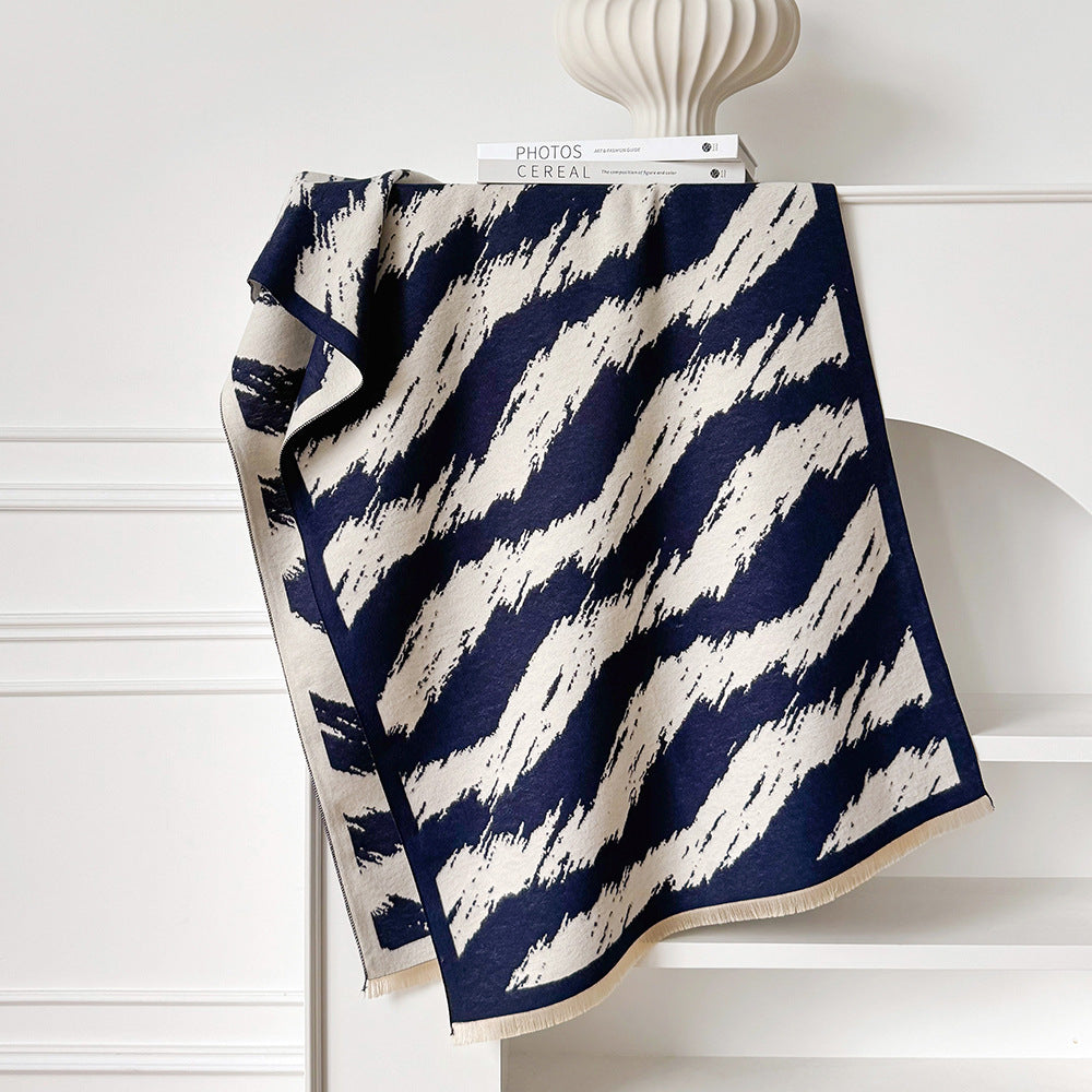 Brushstroke Stripe Fringed Blanket Scarf