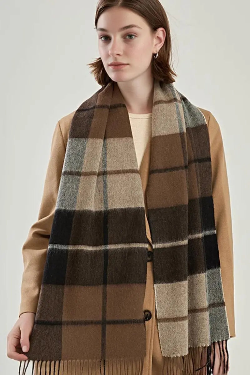 Classic Extra Long 100 Wool Plaid Scarf
