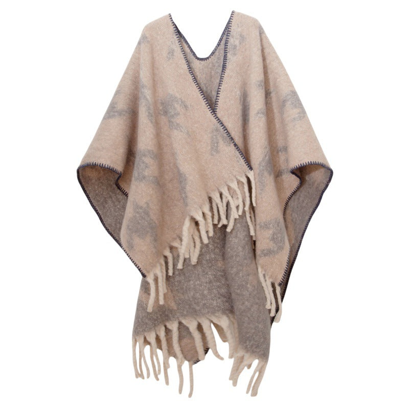 Fringed Jacquard Blanket Shawl Wrap Scarf