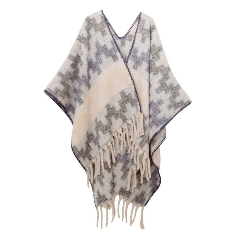 Fringed Jacquard Blanket Shawl Wrap Scarf