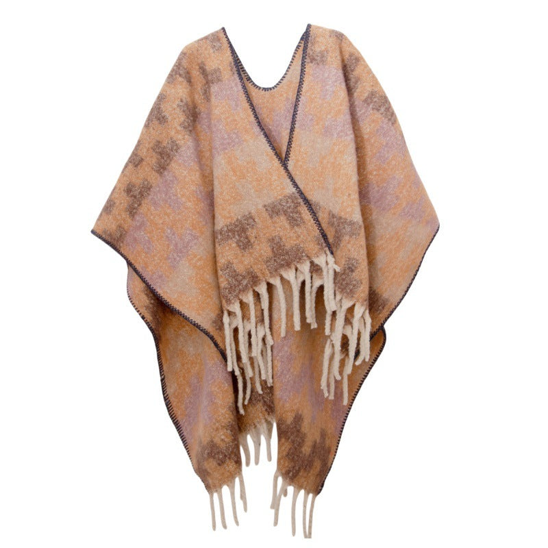 Fringed Jacquard Blanket Shawl Wrap Scarf