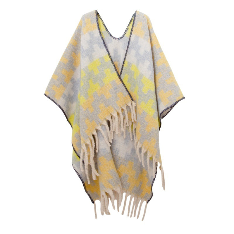 Fringed Jacquard Blanket Shawl Wrap Scarf