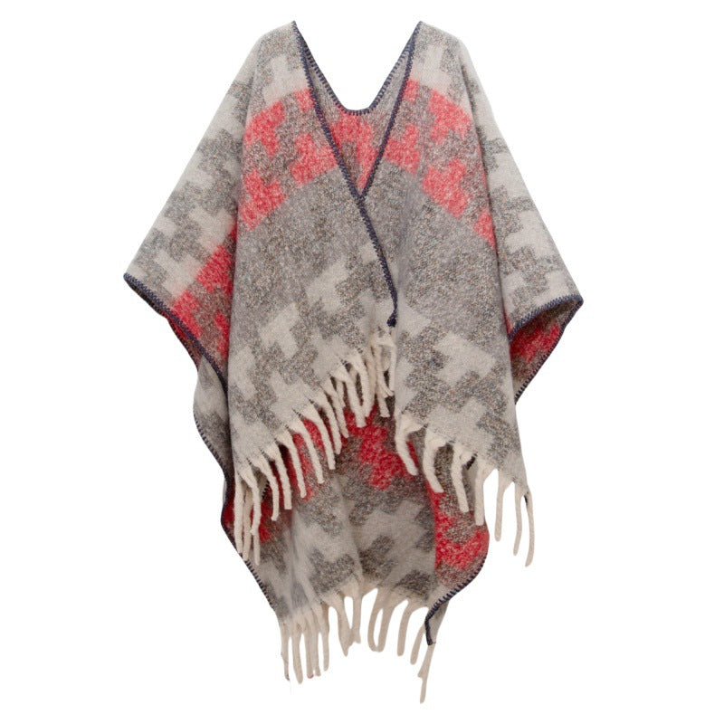 Fringed Jacquard Blanket Shawl Wrap Scarf