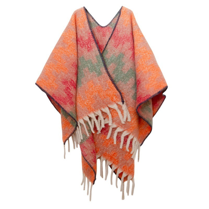 Fringed Jacquard Blanket Shawl Wrap Scarf
