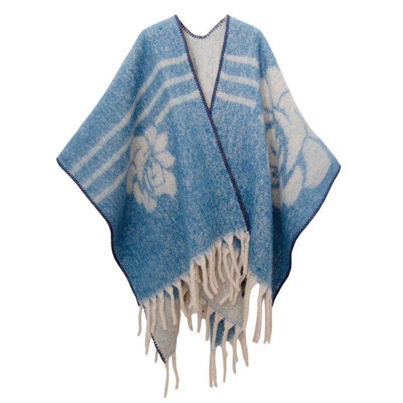 Fringed Jacquard Blanket Shawl Wrap Scarf