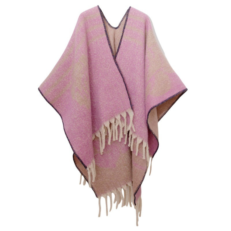 Fringed Jacquard Blanket Shawl Wrap Scarf