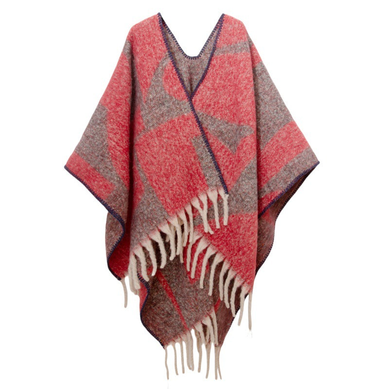 Fringed Jacquard Blanket Shawl Wrap Scarf