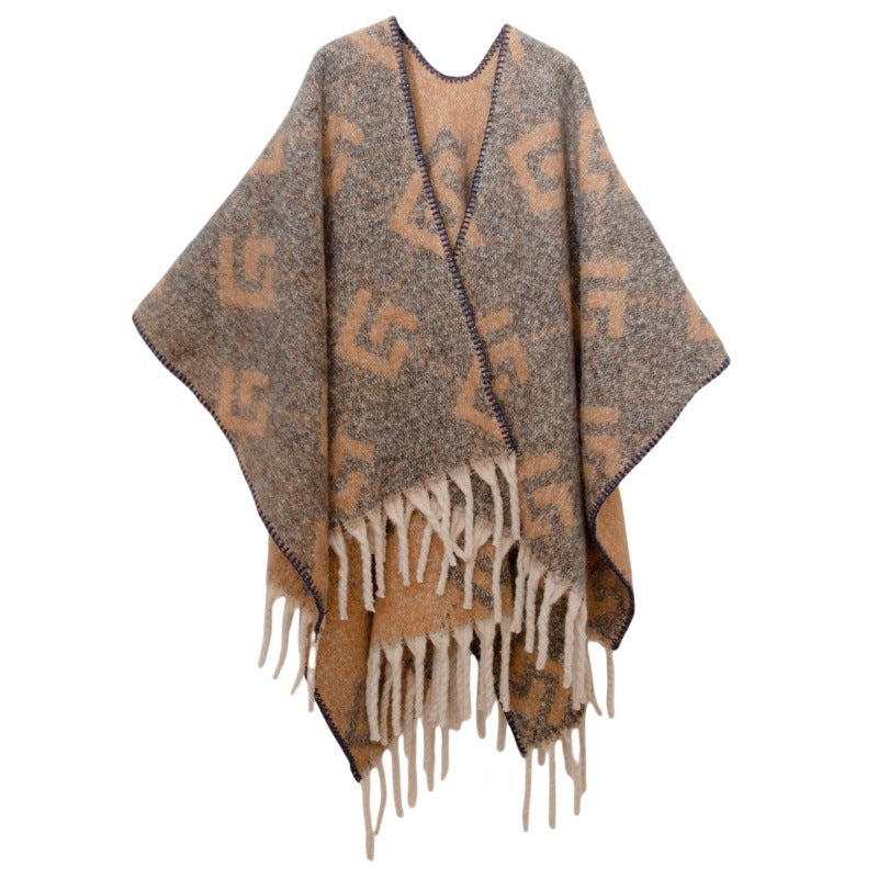 Fringed Jacquard Blanket Shawl Wrap Scarf