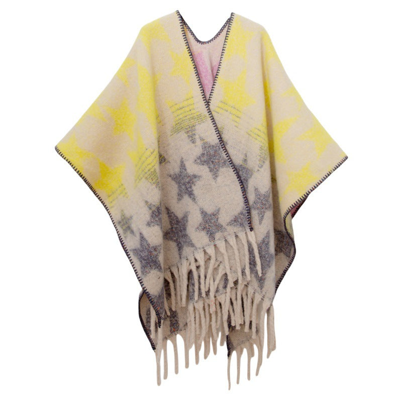 Fringed Jacquard Blanket Shawl Wrap Scarf