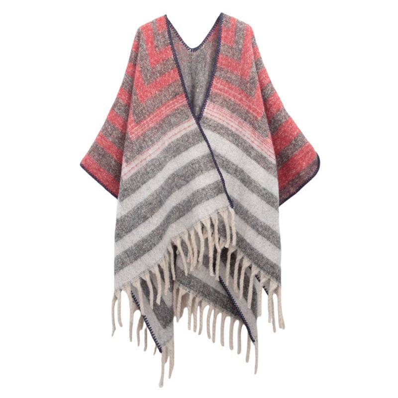 Fringed Jacquard Blanket Shawl Wrap Scarf