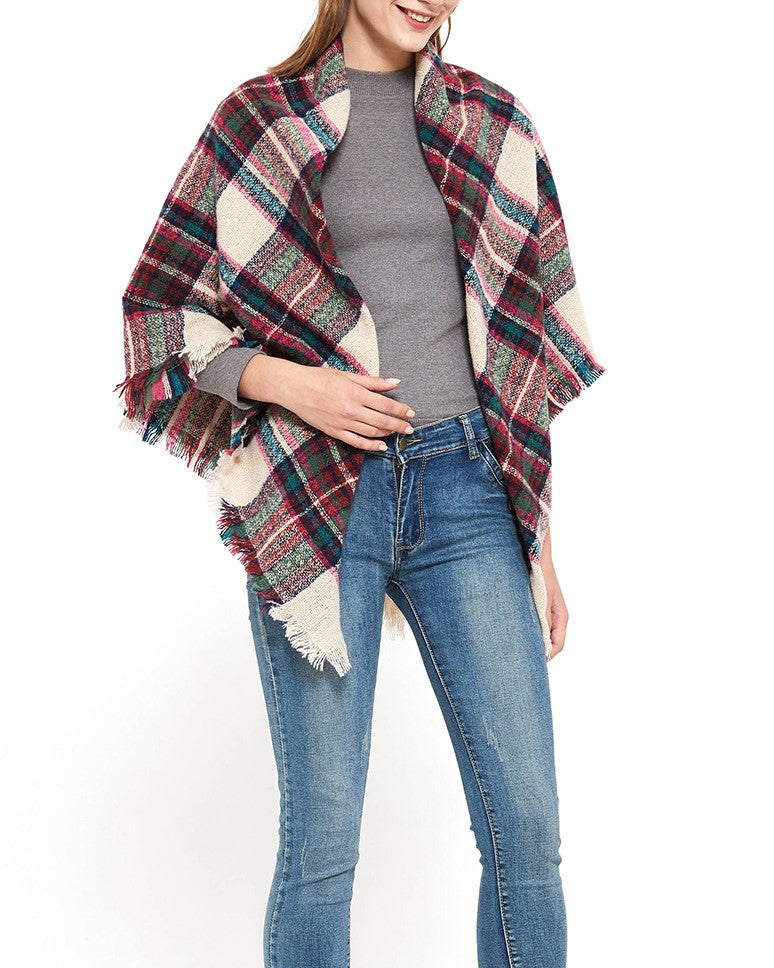 Tartan Plaid Fringe Blanket Scarf Wrap