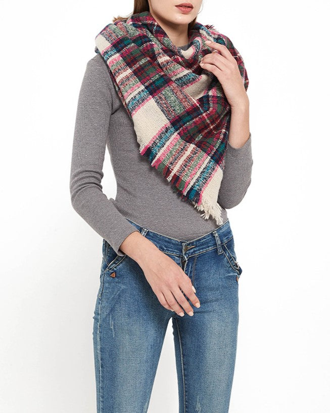 Tartan Plaid Fringe Blanket Scarf Wrap