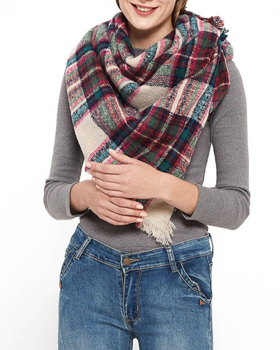 Tartan Plaid Fringe Blanket Scarf Wrap