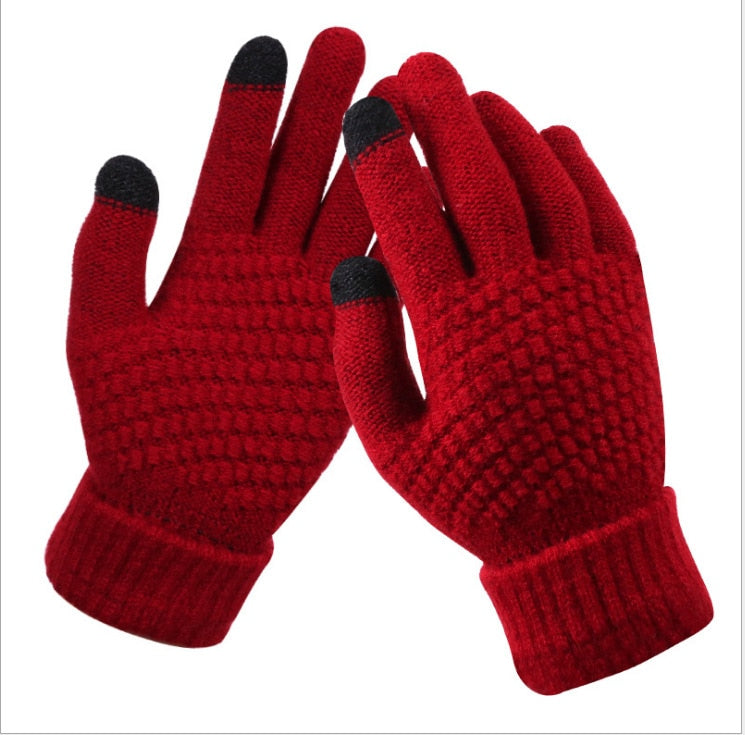 Winter Touch Screen Gloves Women Men Warm Stretch Knit Mittens Imitation Wool