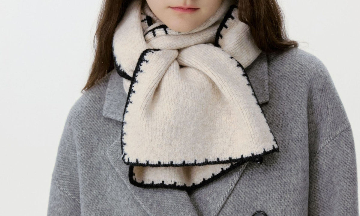 Blanket Stitch Trim Knit Winter Scarf