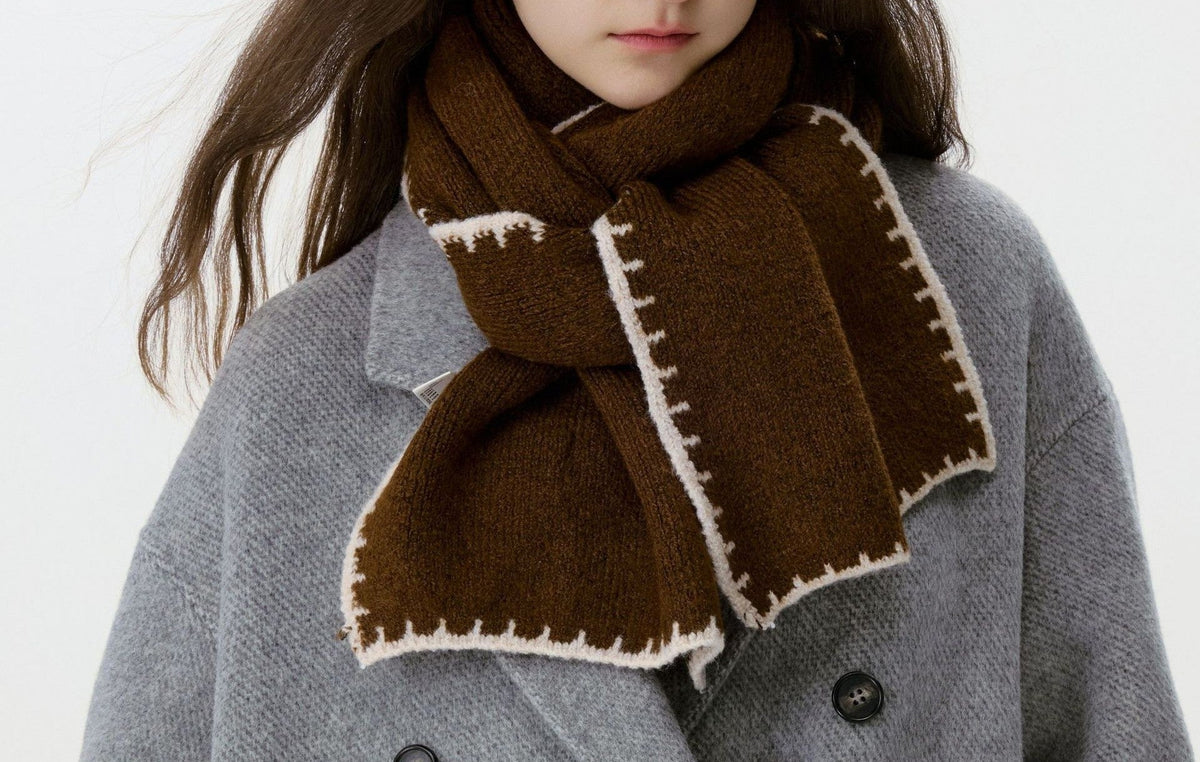 Blanket Stitch Trim Knit Winter Scarf