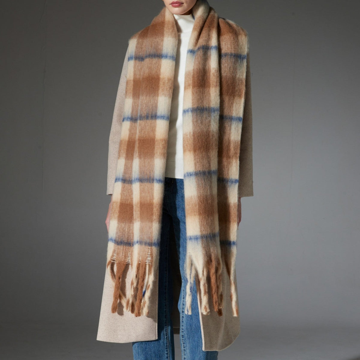 Brushed Check Tassel Blanket Scarf