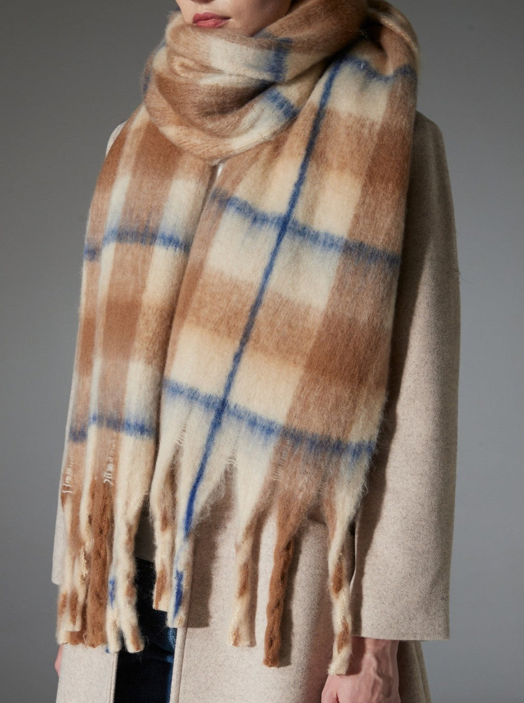 Brushed Check Tassel Blanket Scarf