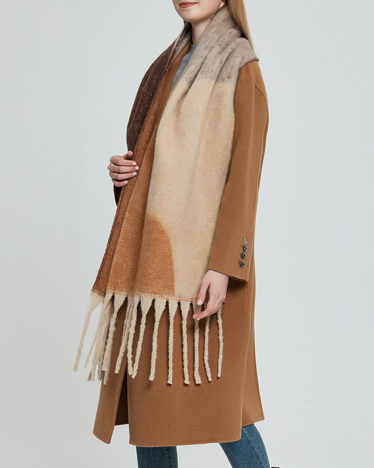 Abstract Colorblock Tassel Blanket Scarf