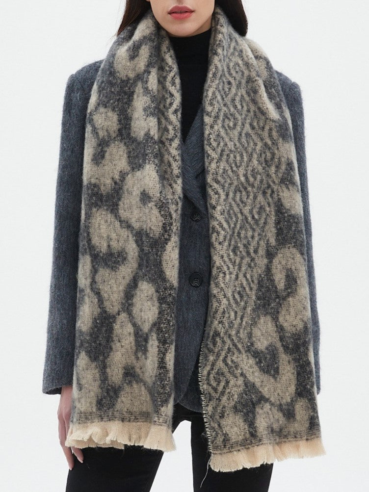 Brushed Leopard Print Winter Blanket Scarf