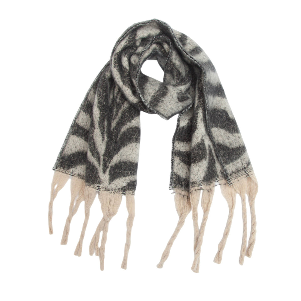 Zebra Stripe Fringed Blanket Scarf