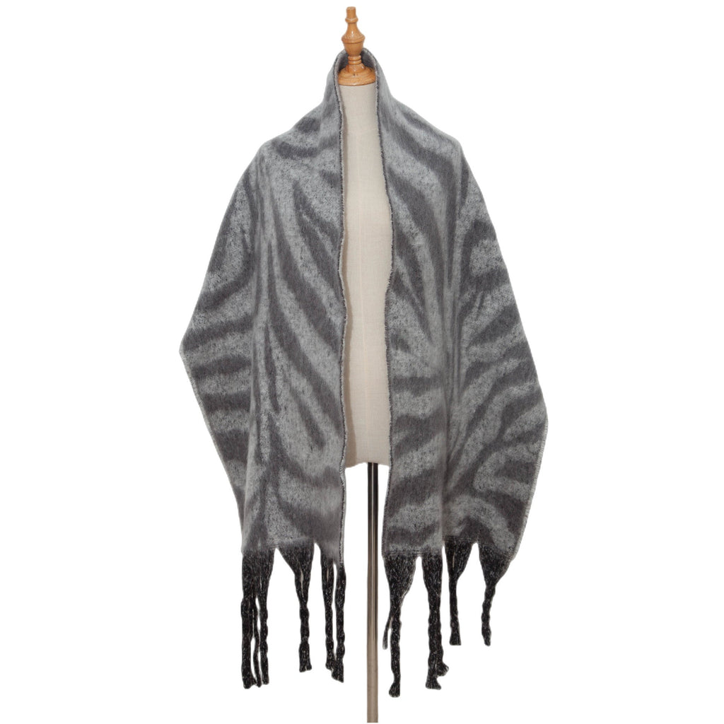 Zebra Stripe Fringed Blanket Scarf