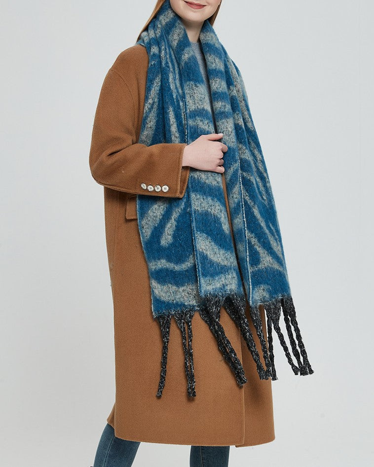 Zebra Stripe Fringed Blanket Scarf