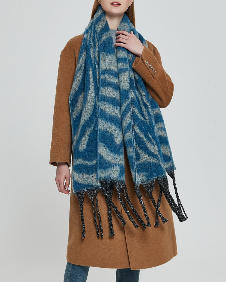 Zebra Stripe Fringed Blanket Scarf