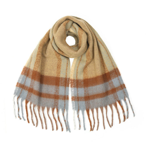Brushed Check Fringe Blanket Scarf