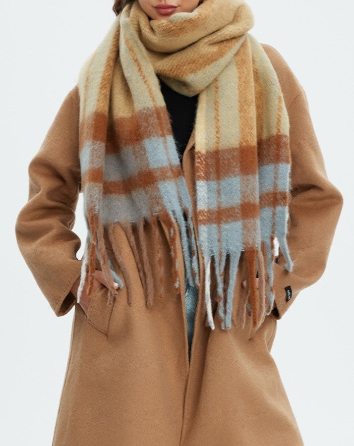 Brushed Check Fringe Blanket Scarf