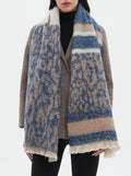 Leopard Panel Striped Fringed Blanket Scarf