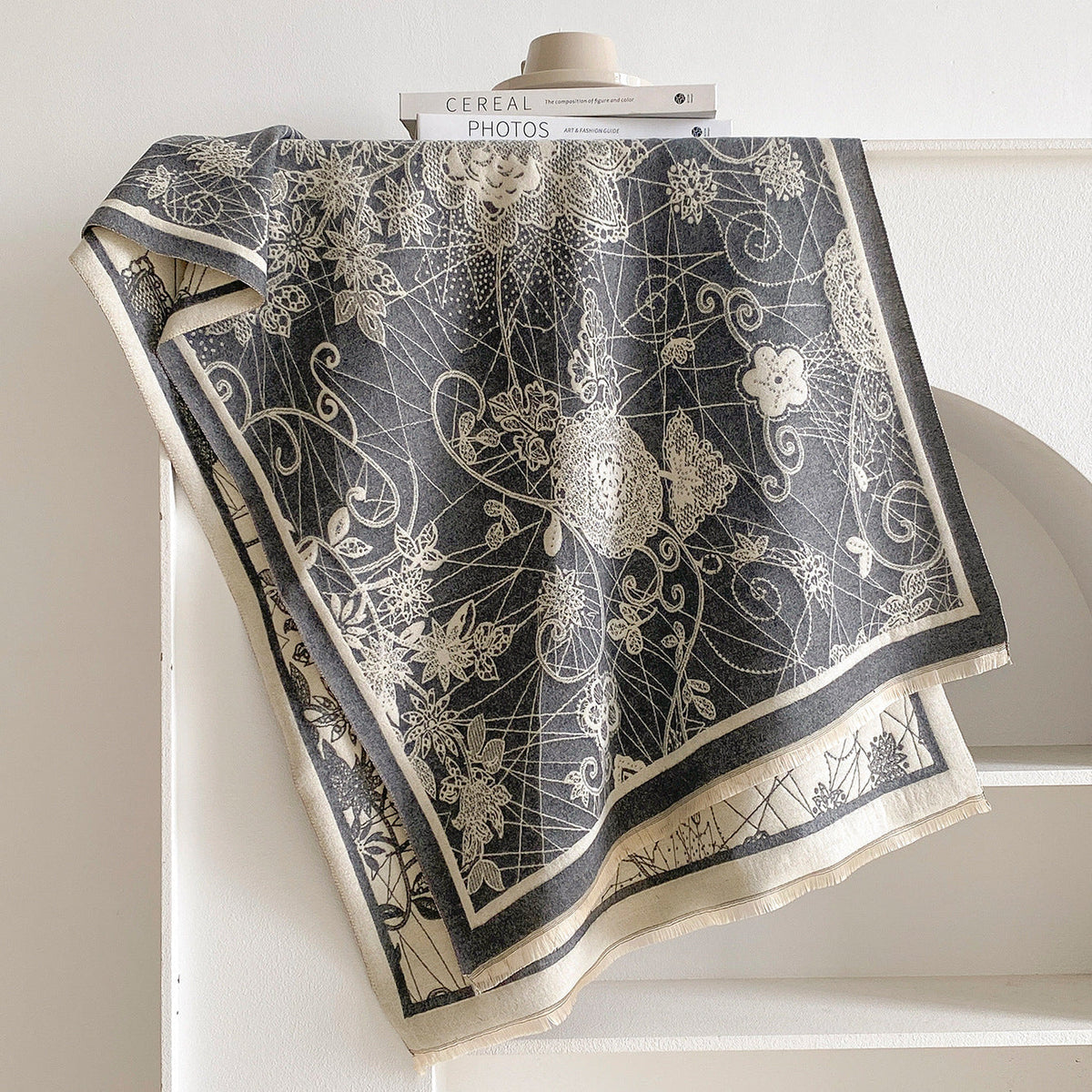 Damask Floral Reversible Blanket Scarf