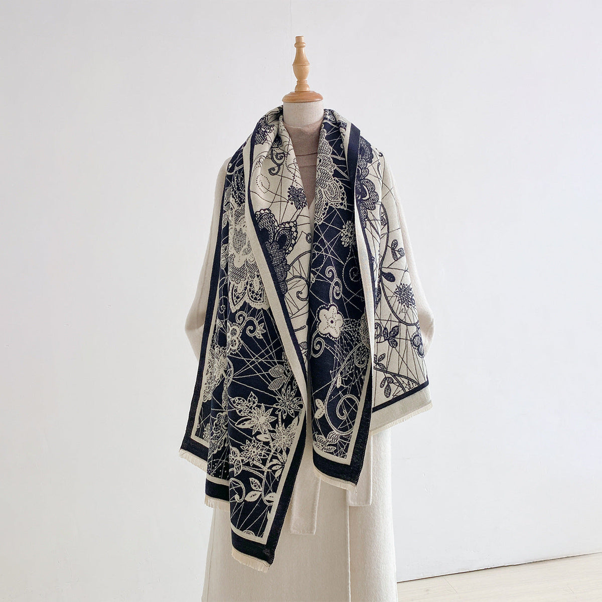 Damask Floral Reversible Blanket Scarf