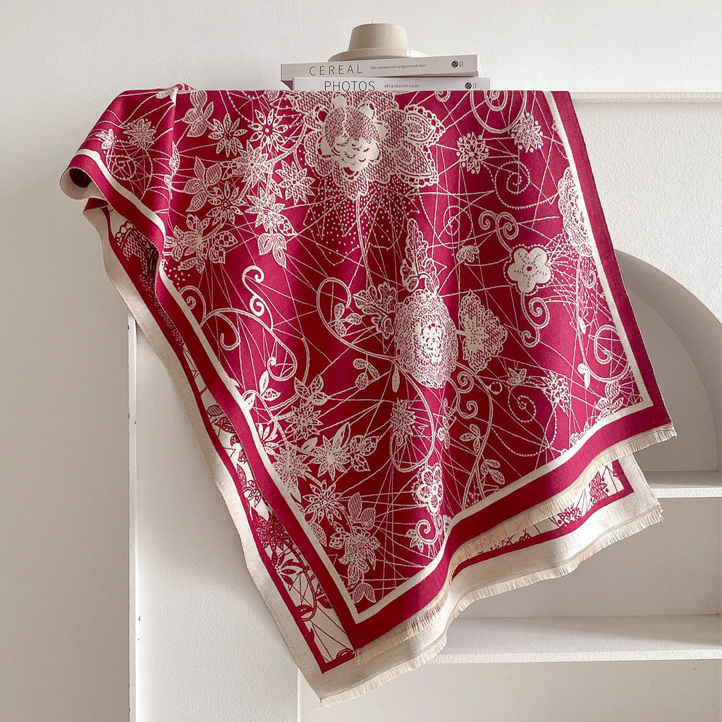 Damask Floral Reversible Blanket Scarf