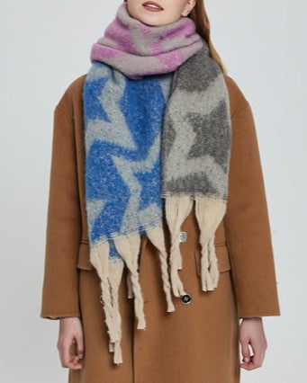Star Print Fringe Blanket Scarf Wrap