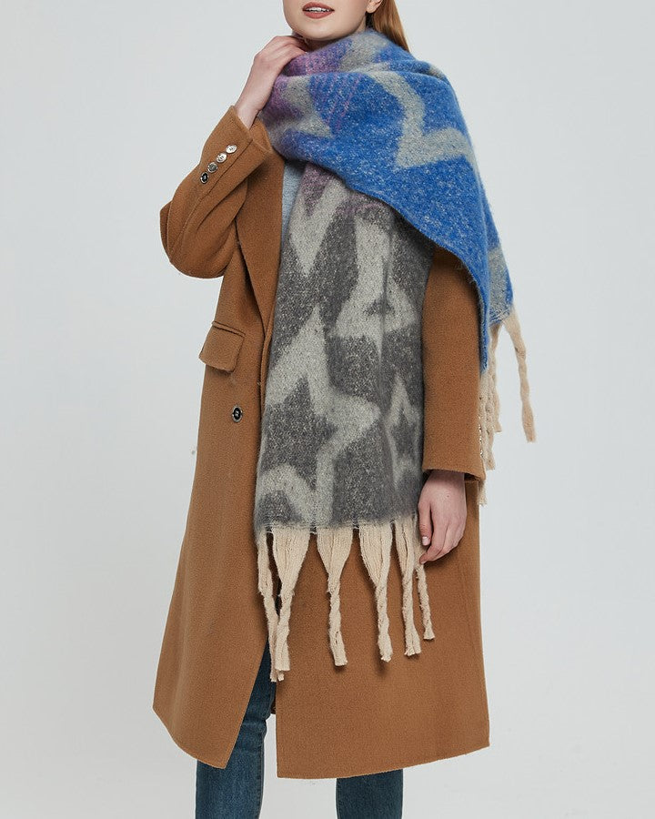 Star Print Fringe Blanket Scarf Wrap