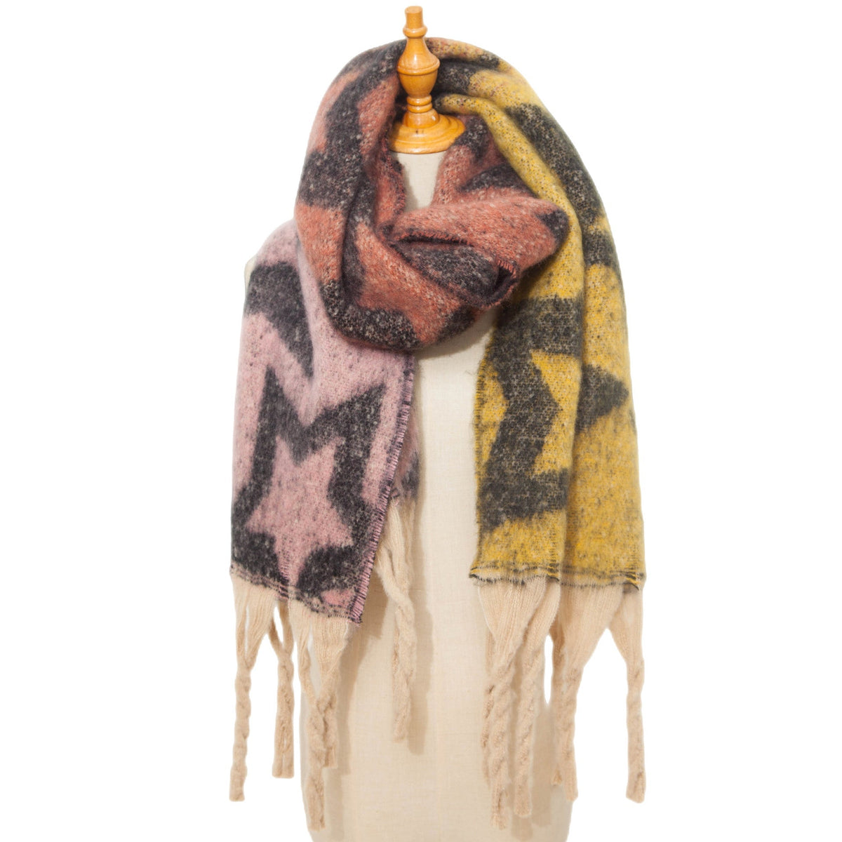 Star Print Fringe Blanket Scarf Wrap