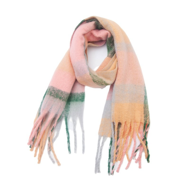 Bold Check Fringed Blanket Wrap Scarf