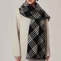 Oversized Check Blanket Scarf With Fringe