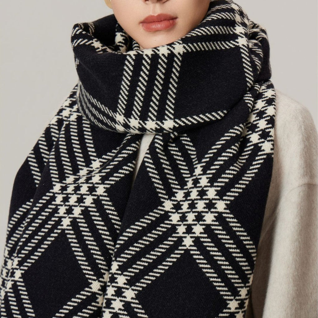 Oversized Check Blanket Scarf With Fringe
