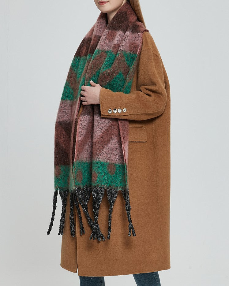 Geometric Colour Block Tassel Wrap Scarf