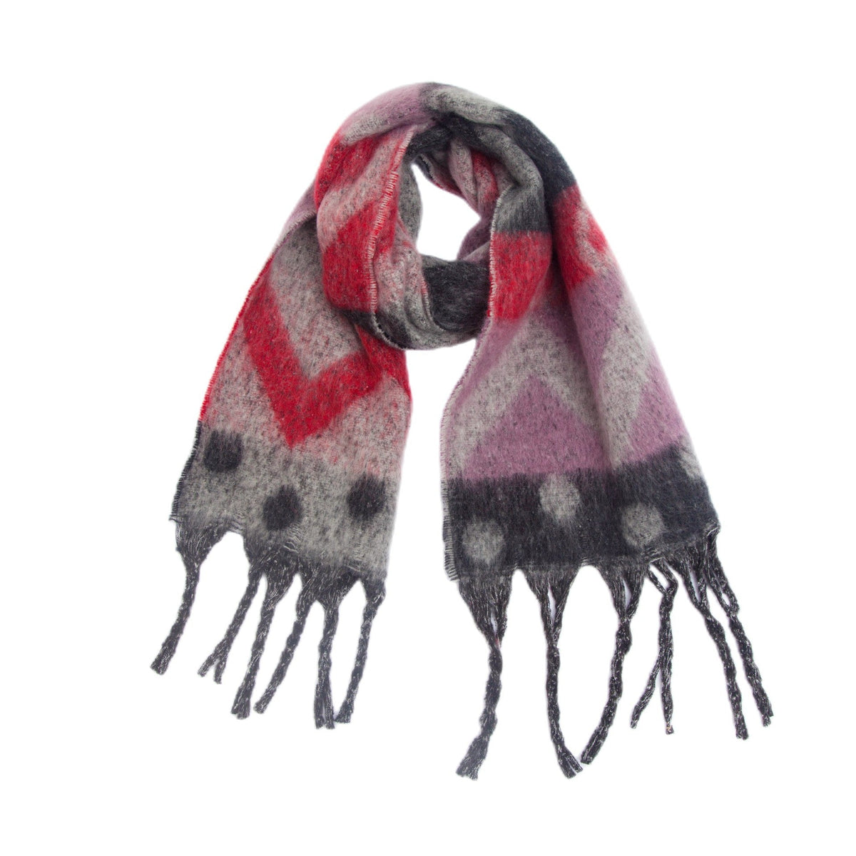 Geometric Colour Block Tassel Wrap Scarf
