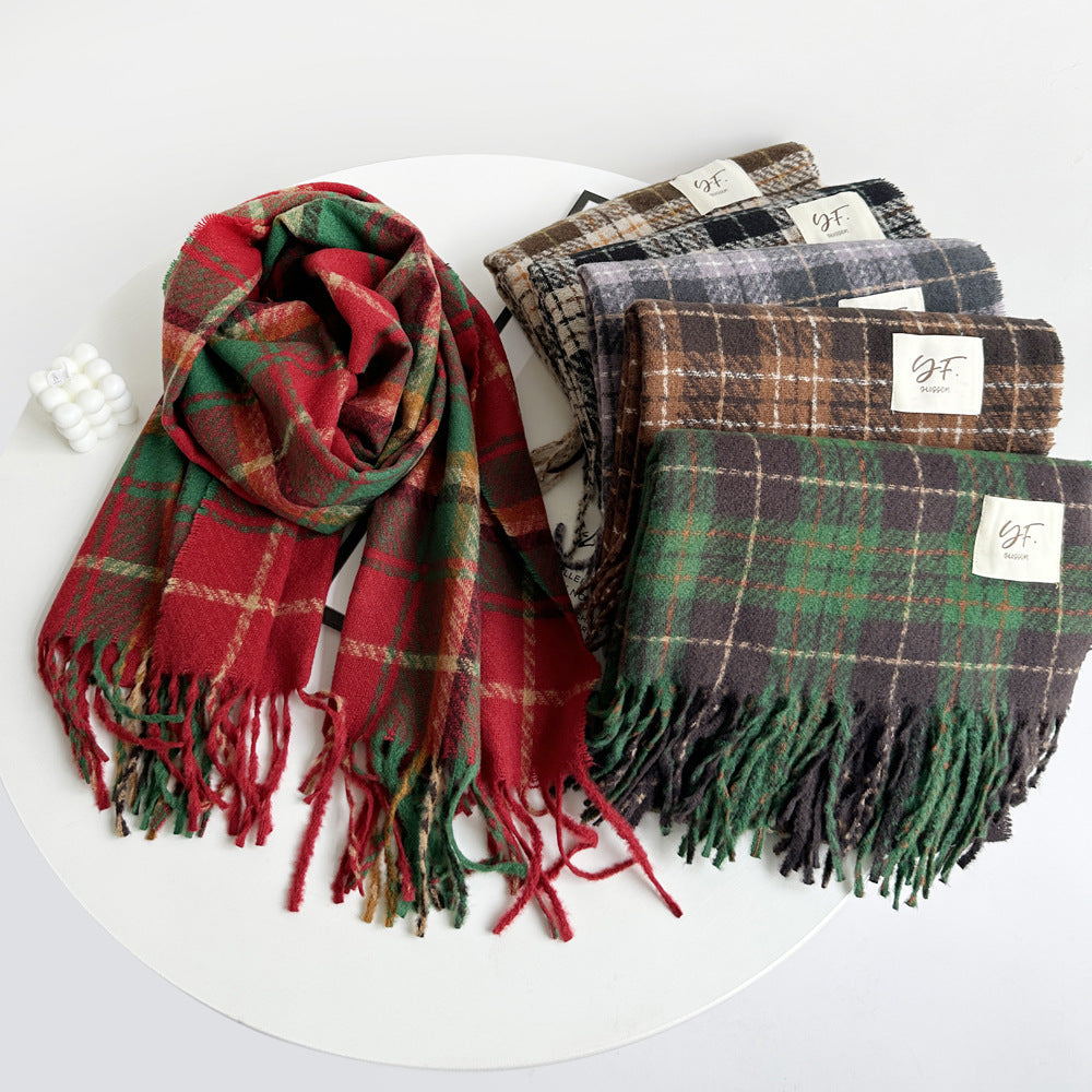 Plaid Fringed Blanket Scarf Wrap