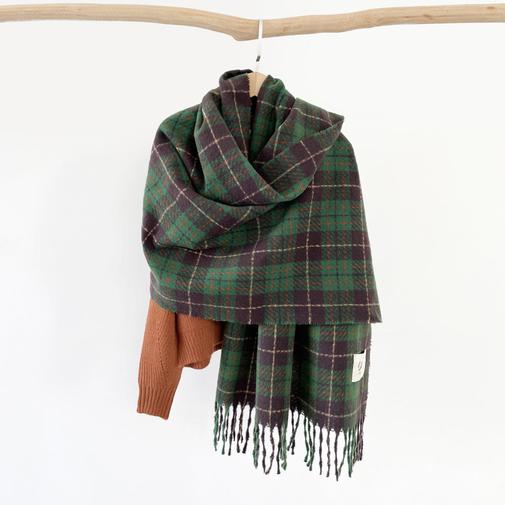 Plaid Fringed Blanket Scarf Wrap