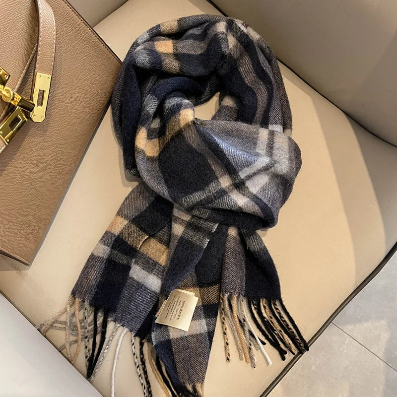 Women's wool plaid wrap scarf comfortable winter blanket accessory